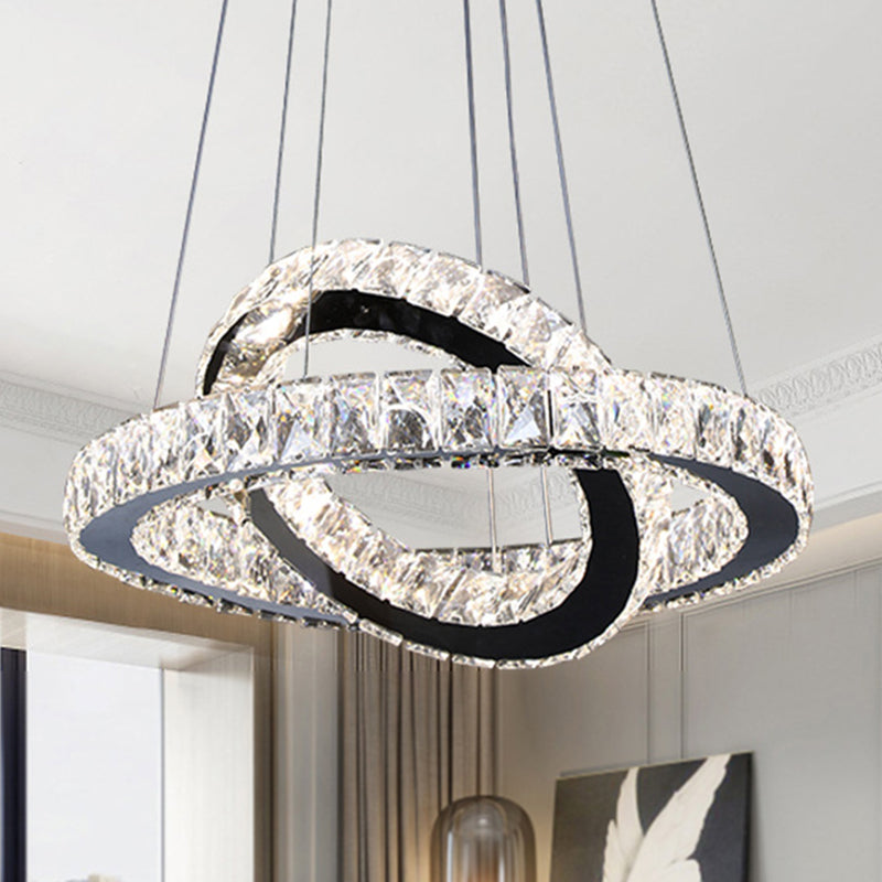 Minimalist Crystal Ring Chandelier Led Hanging Lamp Kit 19/19.5/23.5 Wide For Bedroom Black