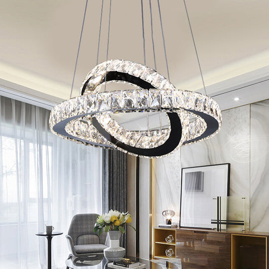 Minimalist Crystal Ring Chandelier Led Hanging Lamp Kit 19/19.5/23.5 Wide For Bedroom Black