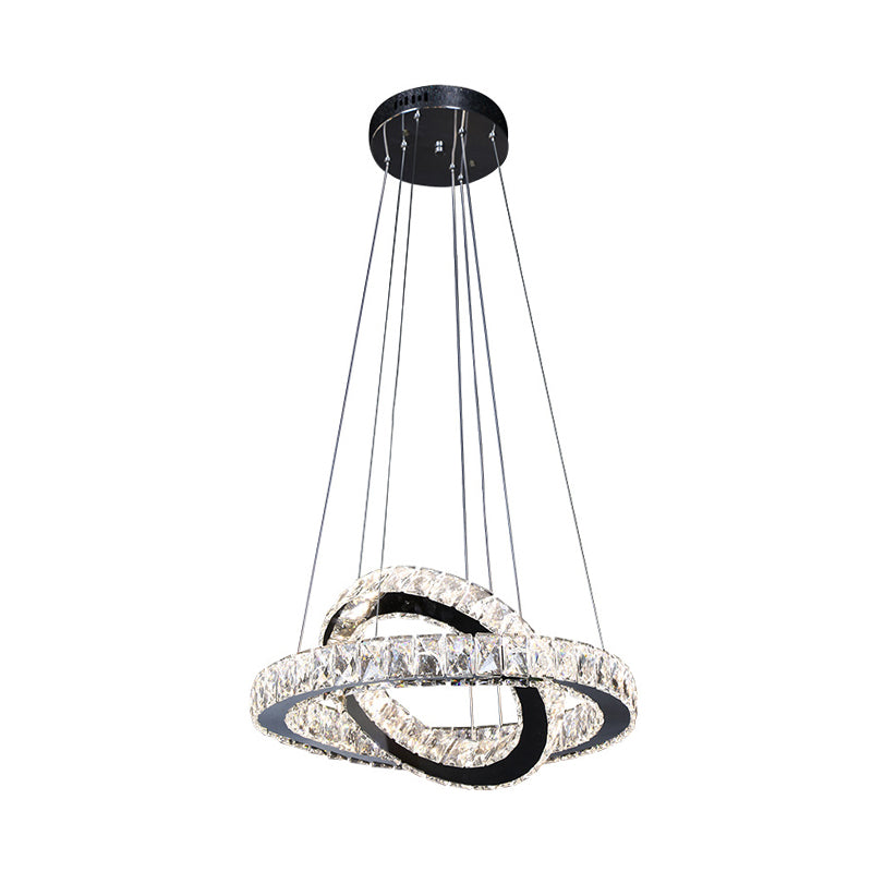 Minimalist Crystal Ring Chandelier Led Light Kit Black Ideal For Bedroom 19-23.5 Inches Wide