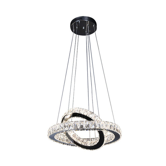Minimalist Crystal Ring Chandelier Led Light Kit Black Ideal For Bedroom 19-23.5 Inches Wide