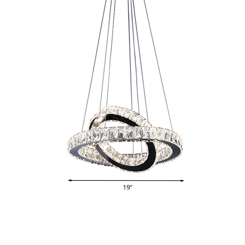 Minimalist Crystal Ring Chandelier Led Light Kit Black Ideal For Bedroom 19-23.5 Inches Wide