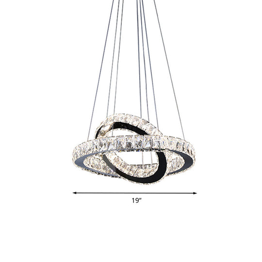 Minimalist Crystal Ring Chandelier Led Light Kit Black Ideal For Bedroom 19-23.5 Inches Wide