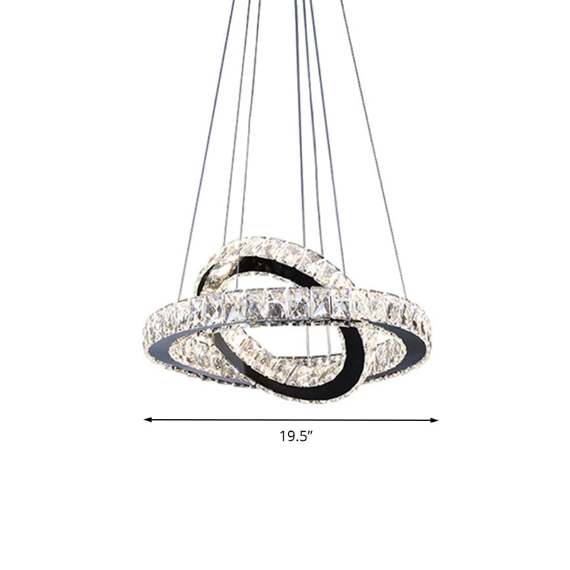 Minimalist Crystal Ring Chandelier Led Hanging Lamp Kit 19/19.5/23.5 Wide For Bedroom Black