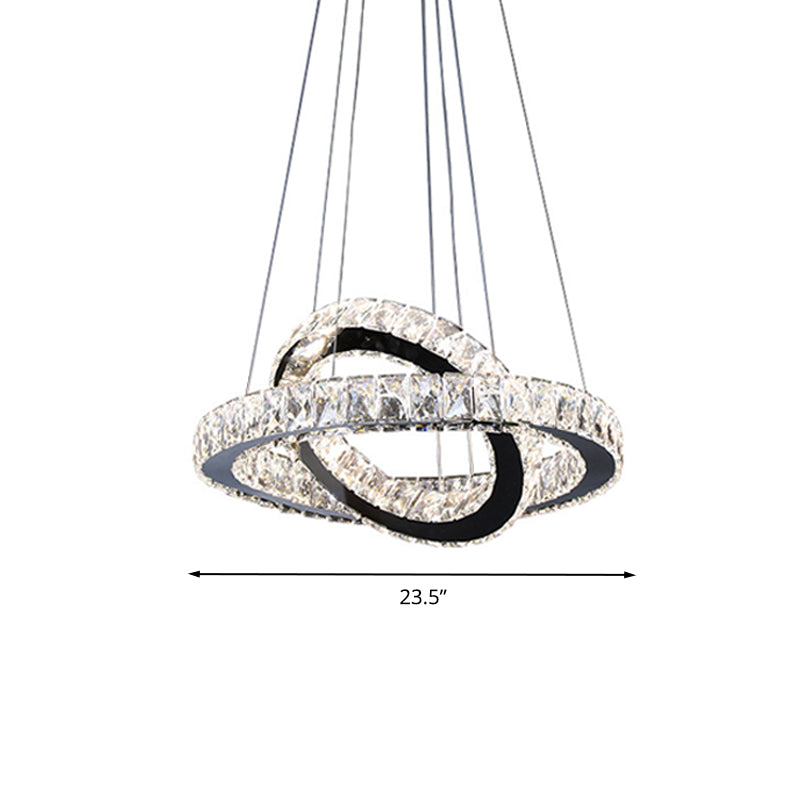 Minimalist Crystal Ring Chandelier Led Light Kit Black Ideal For Bedroom 19-23.5 Inches Wide