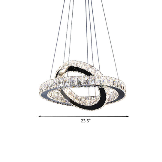 Minimalist Crystal Ring Chandelier Led Light Kit Black Ideal For Bedroom 19-23.5 Inches Wide