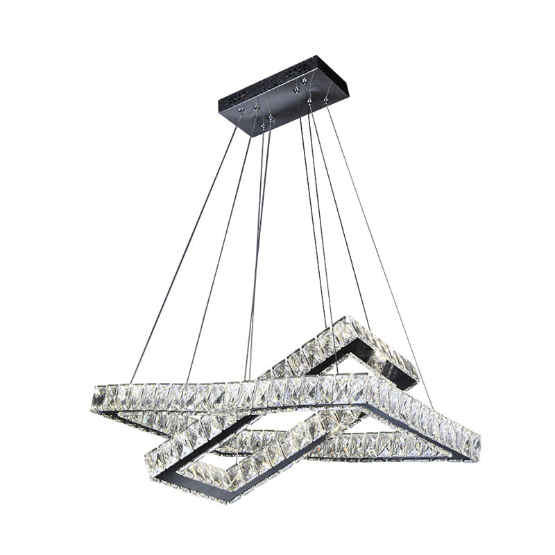 Minimalist Crystal Led Black Rectangle Chandelier Pendant Light For Dining Room