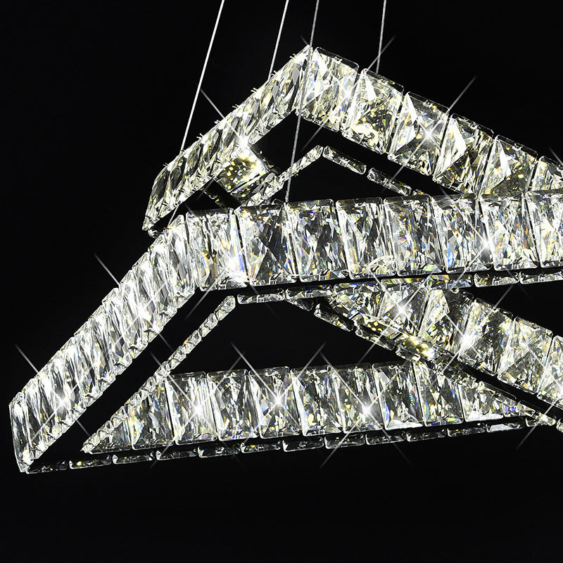 Minimalist Crystal Led Black Rectangle Chandelier Pendant Light For Dining Room