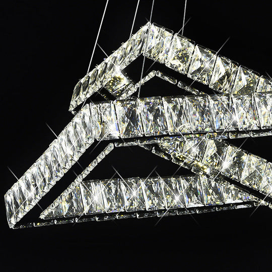 Minimalist Crystal Led Black Rectangle Chandelier Pendant Light For Dining Room