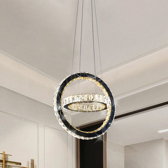 Modern Black Led Ring Chandelier With Crystal Accents For Living Room