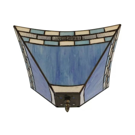 Blue Stained Glass Ceiling Light: Flush Mount With Tiffany Style Pyramid Shade - Perfect For Living