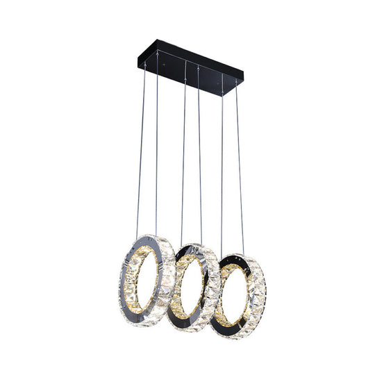 Contemporary Black Crystal Led Pendant Light For Living Room With Down Lighting