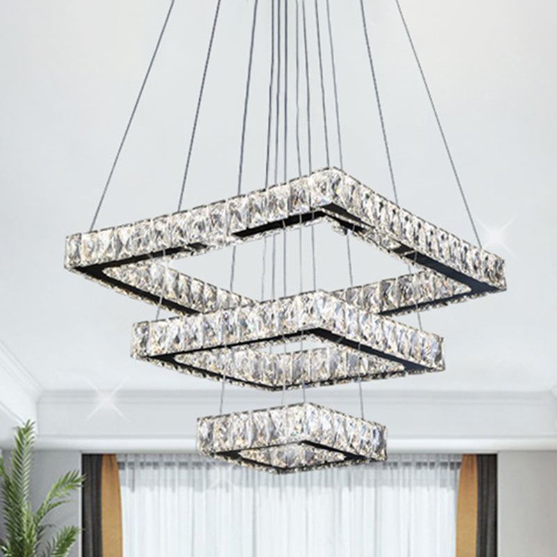 Minimalist Led Black Crystal Ceiling Chandelier Pendant Light Fixture