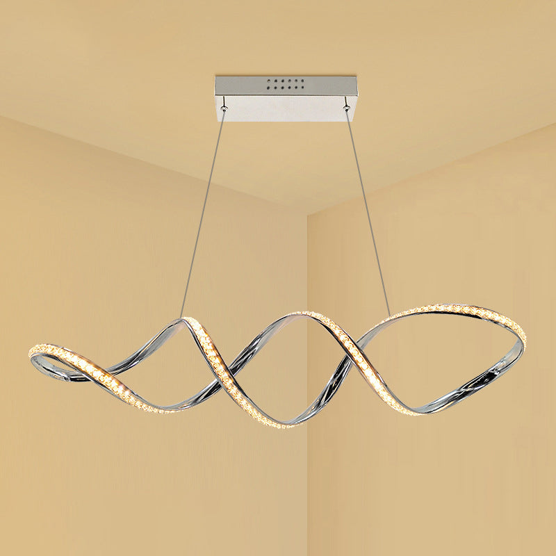 Modern Crystal Led Chandelier: Twist Hanging Pendant Lighting For Dining Room In Chrome Warm/White