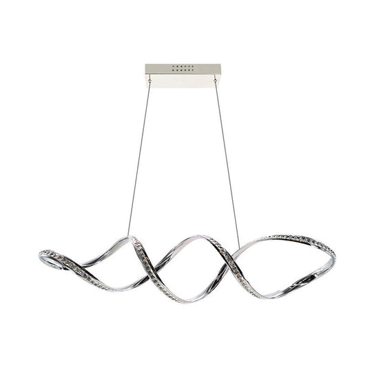 Modern Crystal Led Chandelier: Twist Hanging Pendant Lighting For Dining Room In Chrome Warm/White