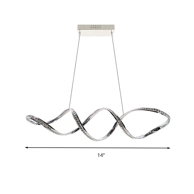 Modern Crystal Led Chandelier - Twist Hanging Pendant Light For Dining Room Chrome Finish