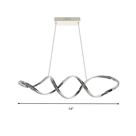 Modern Crystal Led Chandelier: Twist Hanging Pendant Lighting For Dining Room In Chrome Warm/White