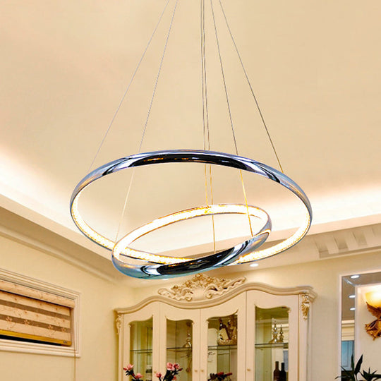 Modern Crystal Led Ring Chandelier In Chrome: Minimalist Pendant Lamp With Warm/White Light For