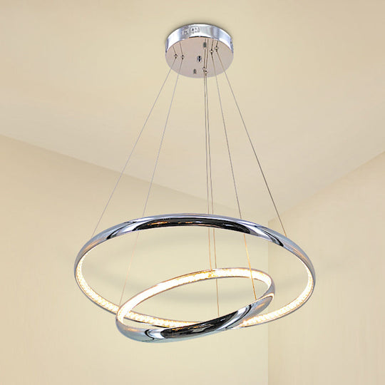 Modern Crystal Led Ring Chandelier In Chrome: Minimalist Pendant Lamp With Warm/White Light For