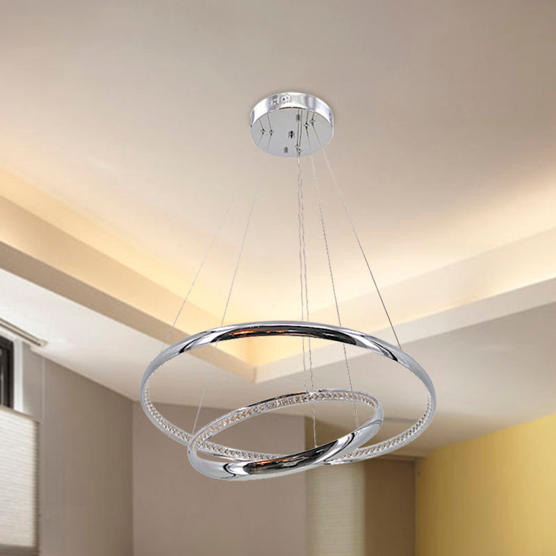 Crystal Led Minimalist Chrome Ring Chandelier For Warm/White Lighting In Living Room