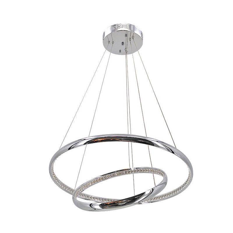 Crystal Led Minimalist Chrome Ring Chandelier For Warm/White Lighting In Living Room