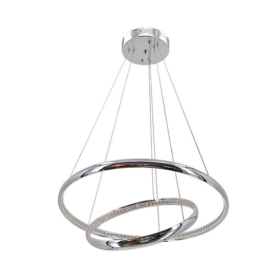 Modern Crystal Led Ring Chandelier In Chrome: Minimalist Pendant Lamp With Warm/White Light For