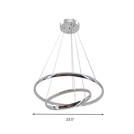 Crystal Led Minimalist Chrome Ring Chandelier For Warm/White Lighting In Living Room