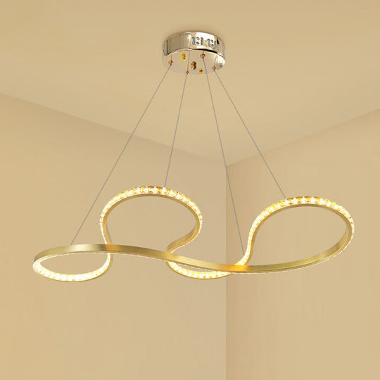 Minimalist Gold Twist Crystal Chandelier Pendant Light - Led Ceiling Lighting For Dining Room In