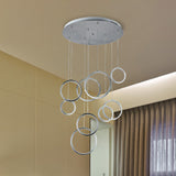 Minimalist Circle Crystal Pendant Light With 9 Warm Lights Nickel