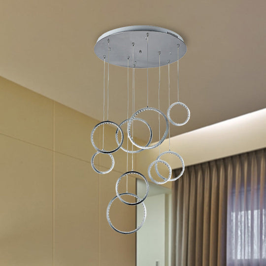 Minimalist Circle Crystal Pendant Light With 9 Warm Lights Nickel