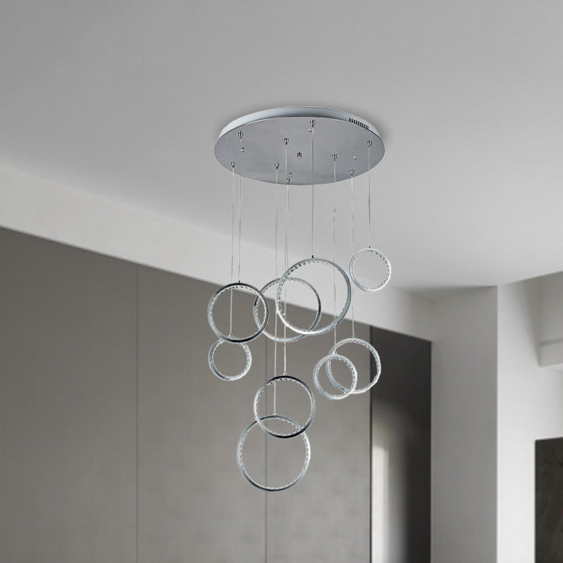 Minimalist 9-Light Circle Crystal Cluster Pendant Light In Warm Nickel Finish