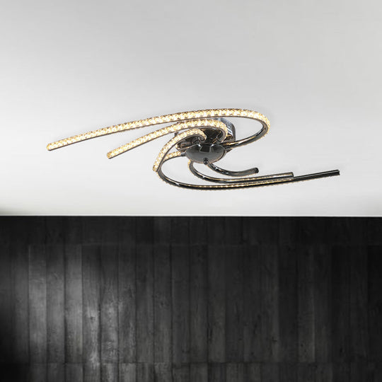 Crystal Twist Flush Light - Minimalist 6-Light Mount In Chrome Warm/White Illumination / White