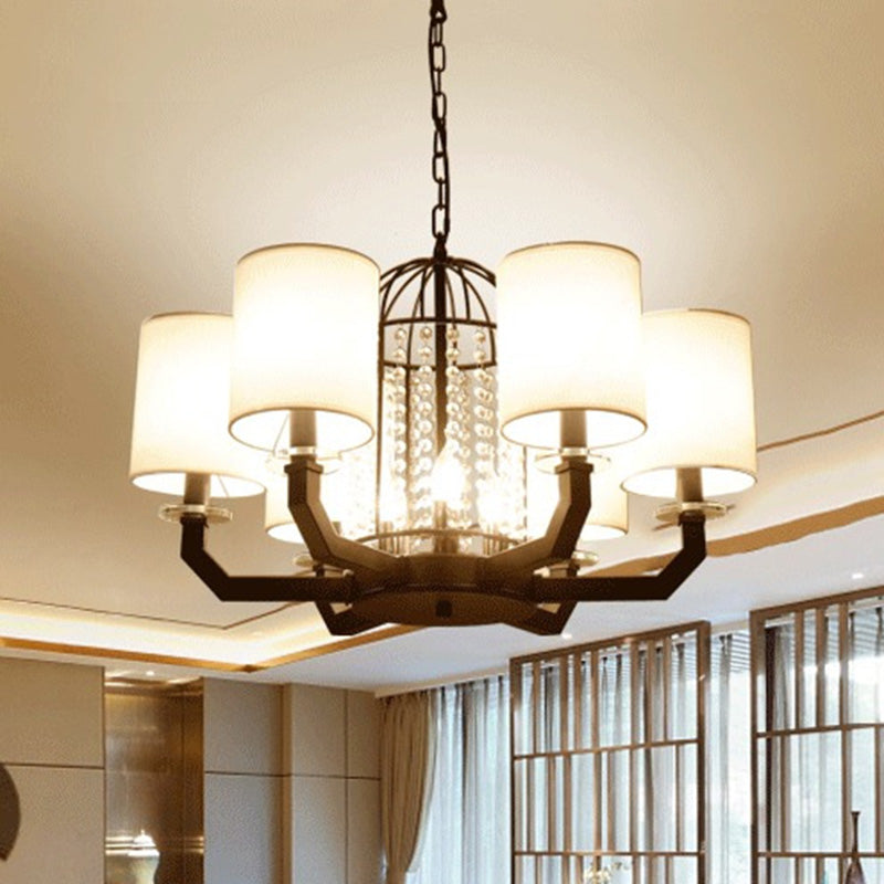 Modern Drum Crystal Chandelier - 9/12 Lights White Fabric Shade