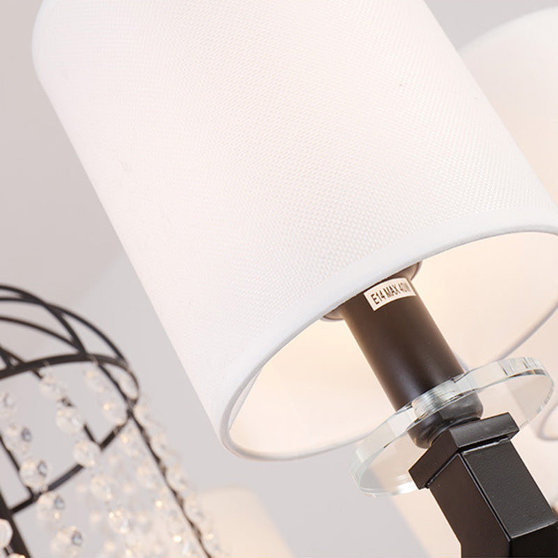 Modern Drum Crystal Chandelier - 9/12 Lights White Fabric Shade