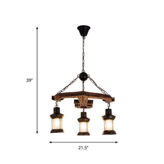 Rustic 3-Light Brown Anchor Chandelier Pendant With Wood And Metal Lantern Shade – Loft Style