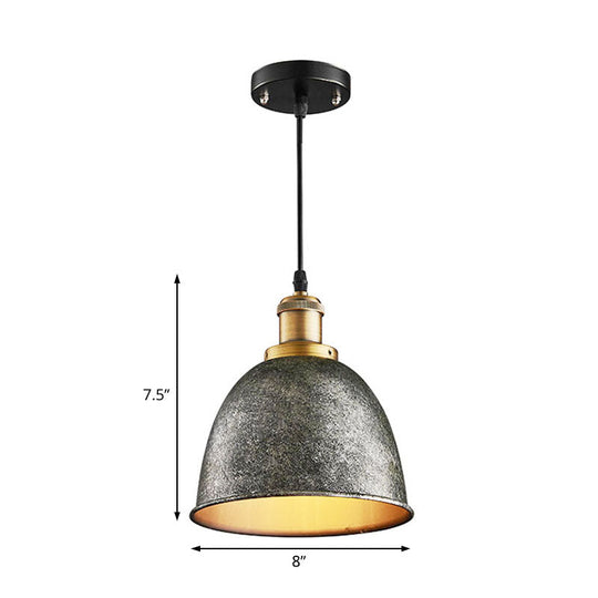 Lonie - Antique Style Dome Pendant Lamp 1 Light Wrought Iron Hanging Fixture With Cord In Black/Rust