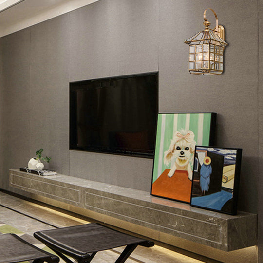 Brass Geometric Sconce: Traditional 3-Bulb Wall Lamp For Living Room