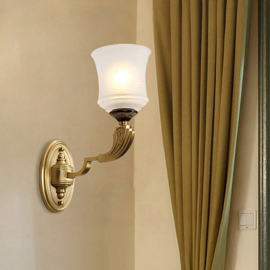 Lodge Style Bell Wall Sconce: 1/2-Light Opal Glass Fixture In Brass For Living Room
