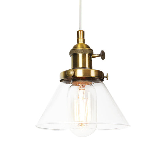 Vintage Style Conical Hanging Pendant Light With Amber/Clear Glass And Metal Head In