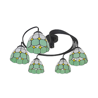 Tiffany Vintage Stained Glass Semi Flush Light Fixture - 3/5-Light Bowl Design For Bedroom Décor