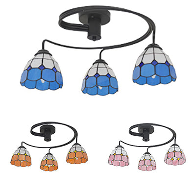 Tiffany Vintage Stained Glass Semi Flush Light Fixture - 3/5-Light Bowl Design For Bedroom Décor In