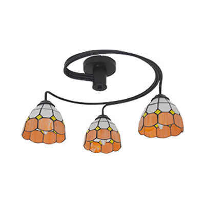 Tiffany Vintage Stained Glass Semi Flush Light Fixture - 3/5-Light Bowl Design For Bedroom Décor In