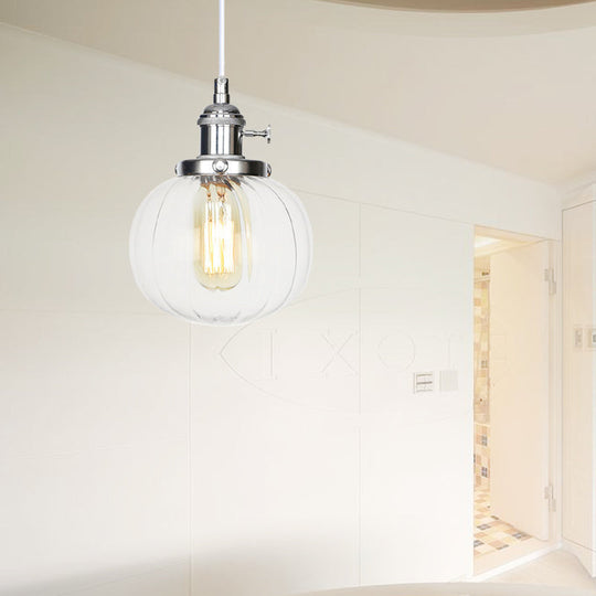 Vintage Style Amber/Clear Ridged Glass Pendant Light Fixture - 1 Adjustable Living Room Ceiling