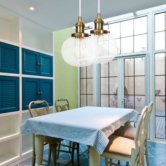 Vintage Style Amber/Clear Ridged Glass Pendant Light Fixture - 1 Adjustable Living Room Ceiling