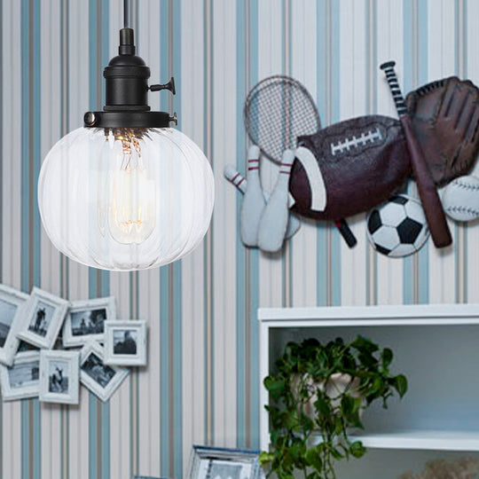 Vintage Style Amber/Clear Ridged Glass Pendant Light Fixture - 1 Adjustable Living Room Ceiling