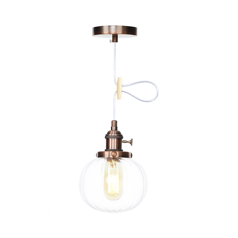 Vintage Style Amber/Clear Ridged Glass Pendant Light Fixture - 1 Adjustable Living Room Ceiling