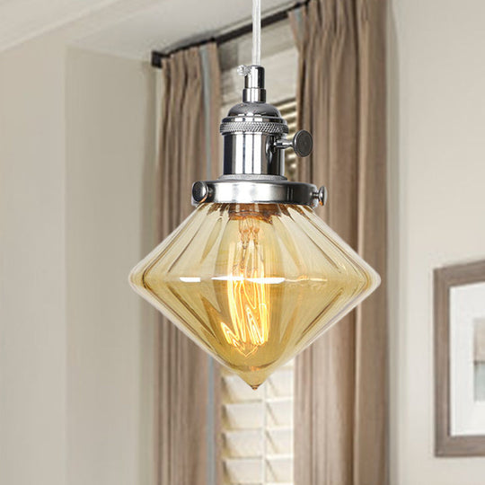 Adjustable Height Industrial Pendant Light With Diamond Glass Shade - Black/Bronze/Brass Finish