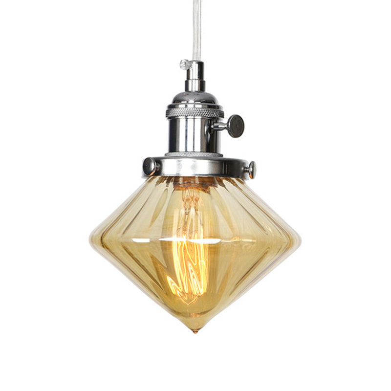 Adjustable Height Industrial Pendant Light With Diamond Glass Shade - Black/Bronze/Brass Finish