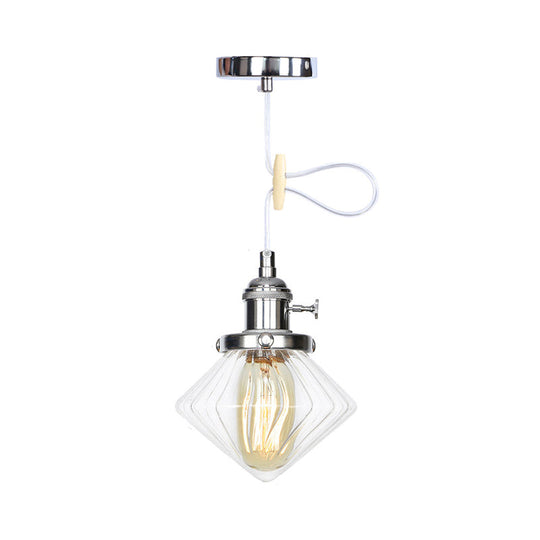 Adjustable Height Industrial Pendant Light With Diamond Glass Shade - Black/Bronze/Brass Finish