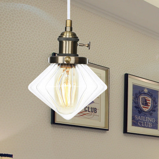Adjustable Height Industrial Pendant Light With Diamond Glass Shade - Black/Bronze/Brass Finish