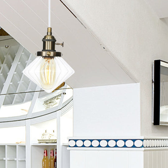 Adjustable Height Industrial Pendant Light With Diamond Glass Shade - Black/Bronze/Brass Finish